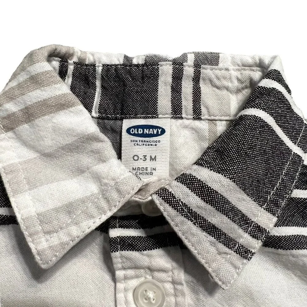 Old Navy 0-3m Grey & Tan Striped Button Down Shirt